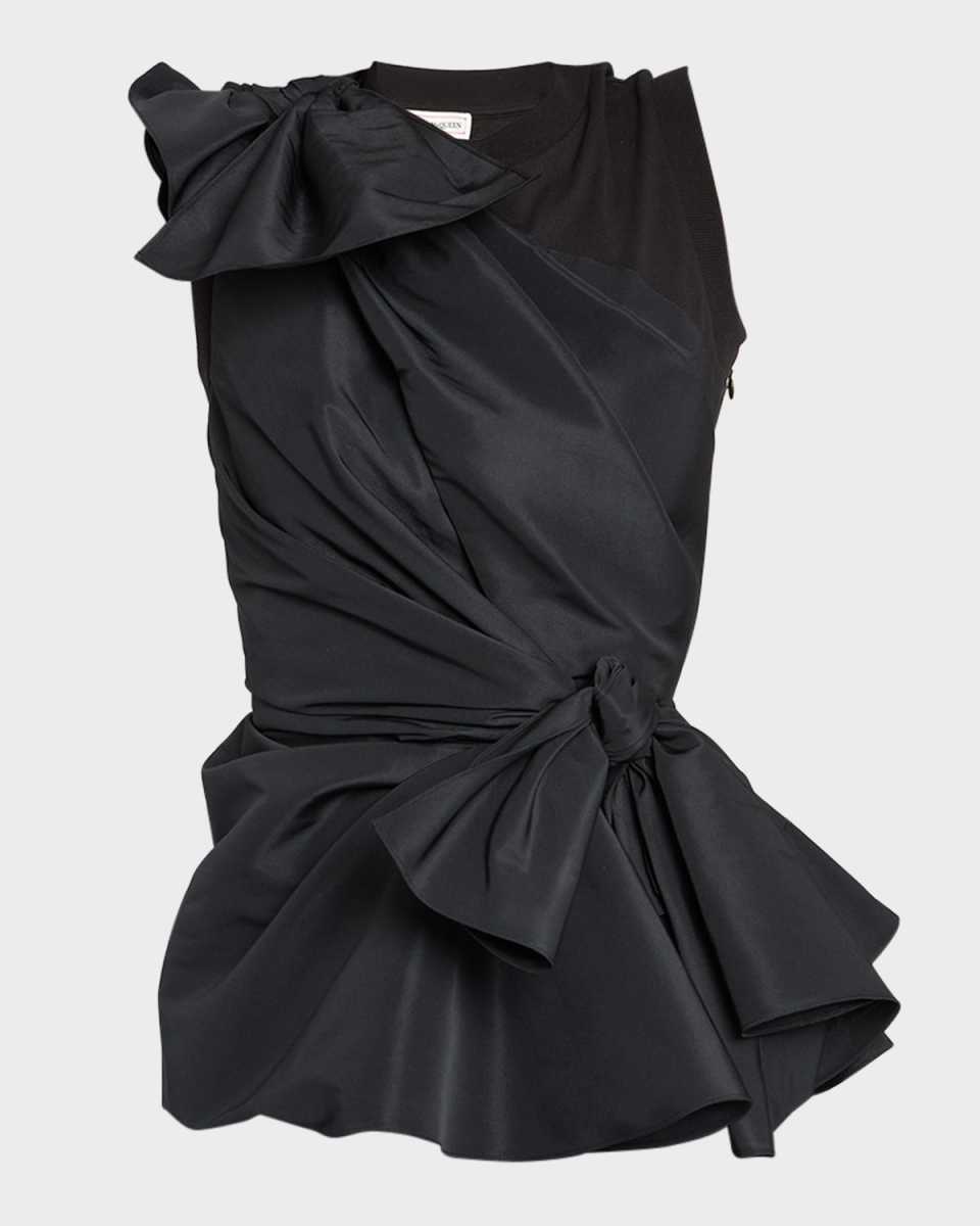 Polyfaille Draped Bow Peplum Top